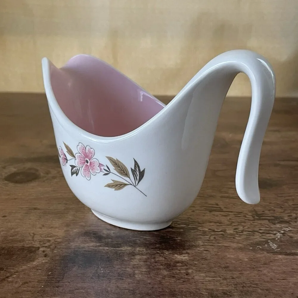 Vintage Taylor Smith Taylor Ever Yours Wild Quince Creamer Pink White Floral MCM